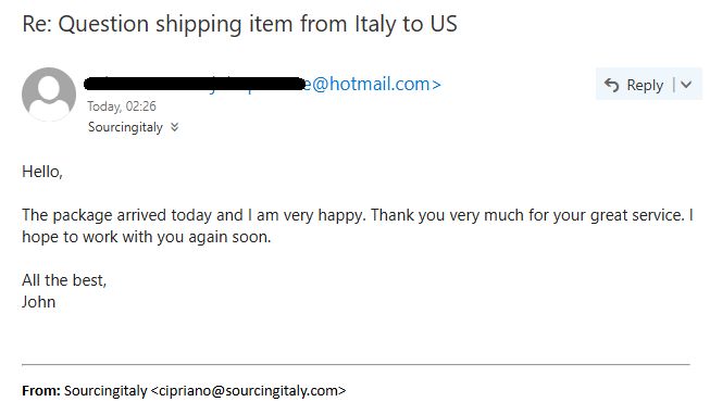 US Forwarding From Italy 594